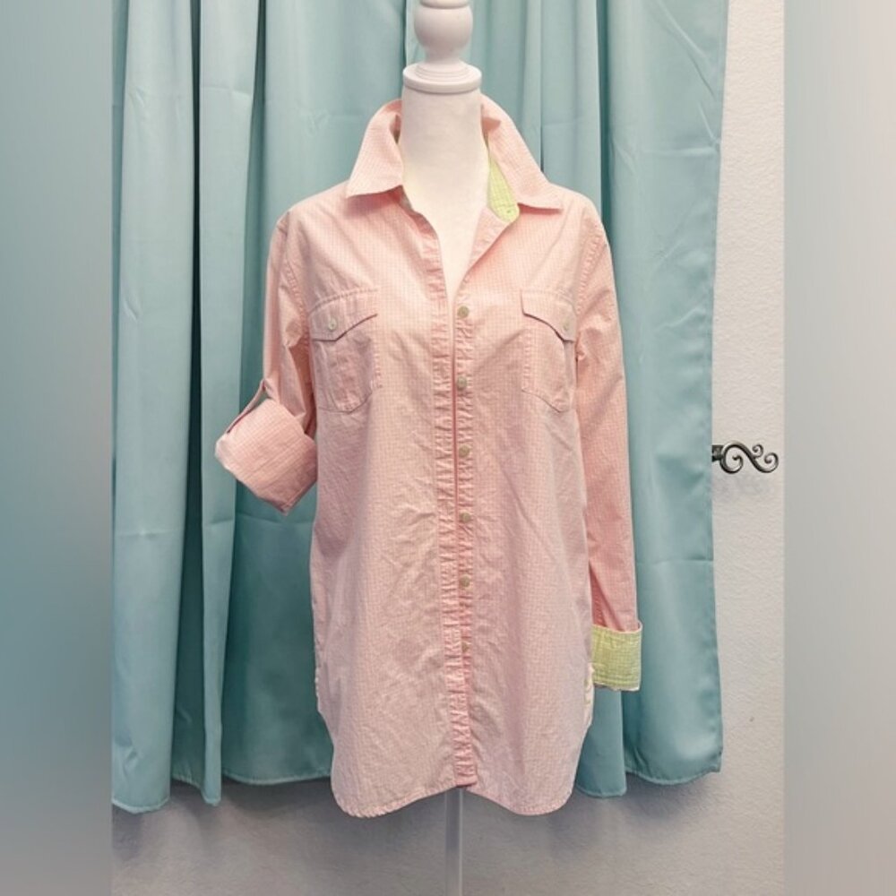 Lilly Pulitzer Pink Checkered Blouse long sleeve Medium